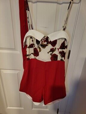 Red & White Floral Sweetheart Romper